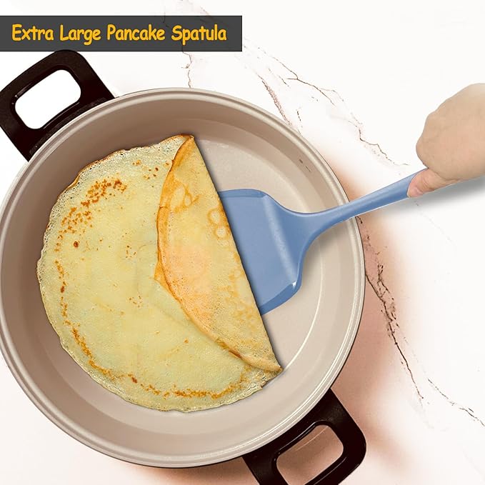 Silicone Spatula Set, 600°F Heat Resistant Silicone Spatula Turner Flipper for Cooking, Non Stick and Non Scratch Kitchen Utensils for Eggs & Pancakes, 4 Pack,Starry Blue - Image 7