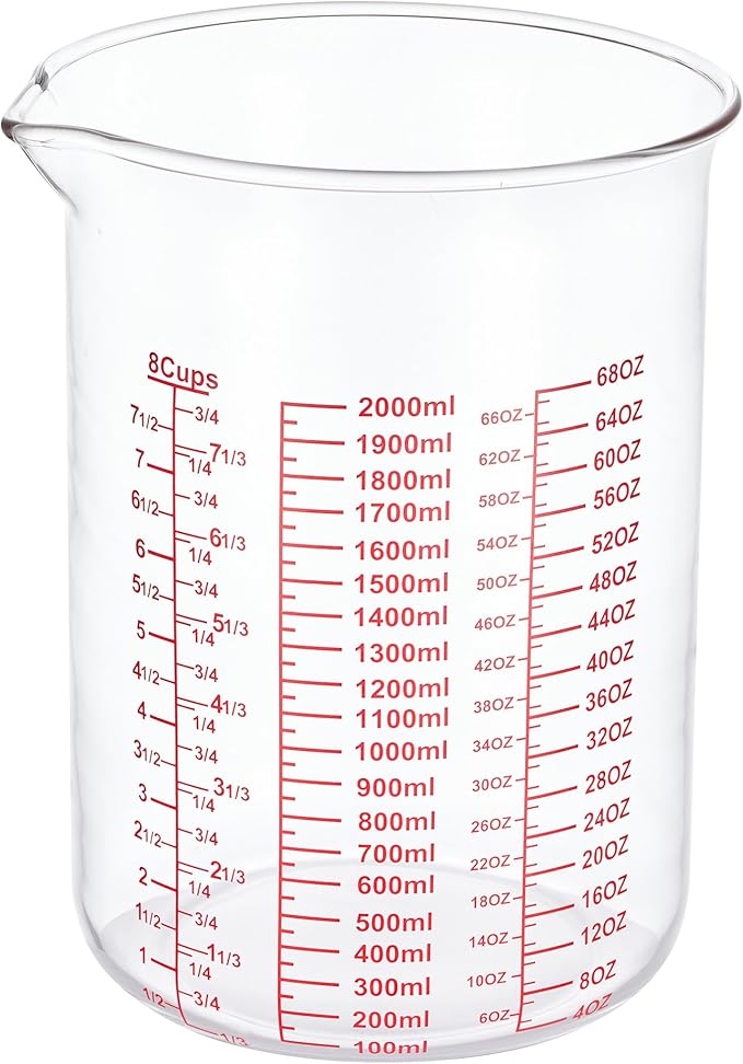 High Borosilicate Glass Measuring Cup-V-Shaped Spout，Glass Measuring Beaker for Kitchen or Restaurant, Easy to Read, 2000 ML (64 Oz, 8Cup) by AckersBORO33