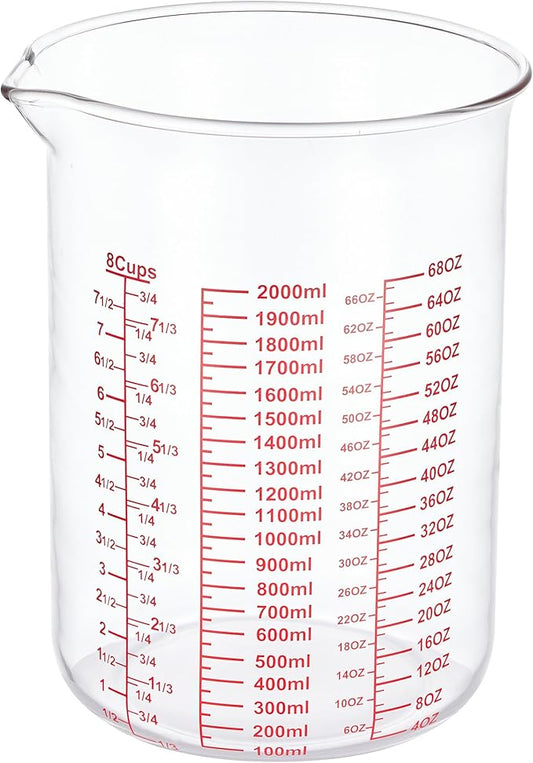 High Borosilicate Glass Measuring Cup-V-Shaped Spout，Glass Measuring Beaker for Kitchen or Restaurant, Easy to Read, 2000 ML (64 Oz, 8Cup) by AckersBORO33