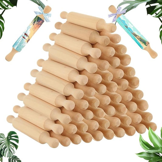 50Pcs Mini Rolling Pin, 5.5 Inches Mini Wooden Rolling Pins, Small Dough Rolling Pins for Imaginative Play and Baking Pastry Pizza Cookie Create, Halloween and Christmas Presents by LDXDRU