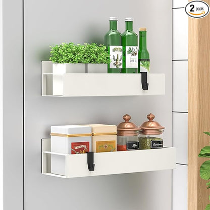HuggieGems 2 Pack Magnetic Spice Storage Rack Organizer for Refrigerator and Oven, Cream White Fridge Organizers and Storage by HuggieGems