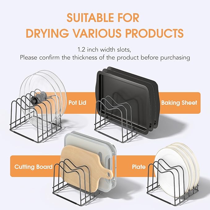 ORDORA 2 Pack Cutting Board Holder Stand Rack Organizer for Cabinet, 5mm Wire Storage Rack for Countertop, Baking Cookie Sheet Pan Organizer inside Cabinet, Chopping Board Holder for Pots and Skillets - Image 5