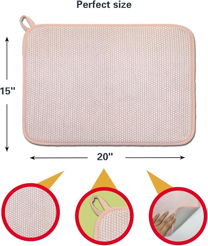 Pink Dish Drying Mats for Kitchen Counter, 2 Pack Dish Drying Mat Drying Pad, Dish Rack Drainer Mat, Pink Kitchen Accessories(Pink-1) - Image 2