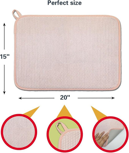 Pink Dish Drying Mats for Kitchen Counter, 2 Pack Dish Drying Mat Drying Pad, Dish Rack Drainer Mat, Pink Kitchen Accessories(Pink-1) - Image 2