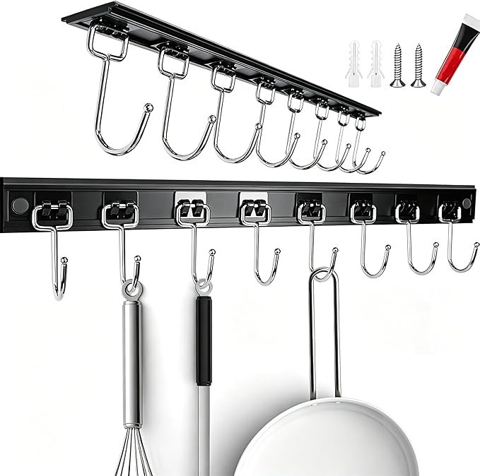 Cociat 2PCS Utensil Racks with 8 Hooks 17 Inch Kitchen Utensil Holders Hanging Utensil Rack Multifunctional (17 inch) by Cociat