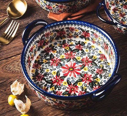 Red Daisy Flower Vintage Style Ceramic Bakeware Casserole Dish Baking Pan Lasagna Pans Baking Dish with Handles for Oven/Cooking/Kitchen-1 PCS, 32 OZ - Image 7