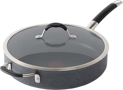 T-Fal Stone Force Platinum Non Stick Jumbo Cooker w/Lid & Helper Handle 5 Quart, Oven Broiler Safe 400°F, Long-lasting Durability, Heat Indicator, Saute Pan, Deep Fry Pan, Skillet, Pots, Pans, Black