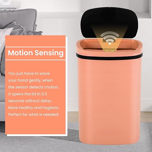 13 Gallon Trash Can,50Liter Plastic High-Capacity Automatic Kitchen Trash Can with Lid,Motion Sensor Touch Free Garbage Cans for Bathroom, Bedroom, and Kitchen (3, Pink) - Image 2