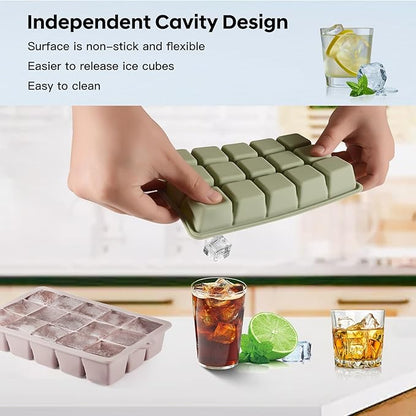 Silicone Ice Cube Tray 2 Pack, HANCELANT Ice Cube Mold, Ice Trays for Freezer with Lid for Whiskey, Baby Food, BPA Free, Easy Release - Image 3