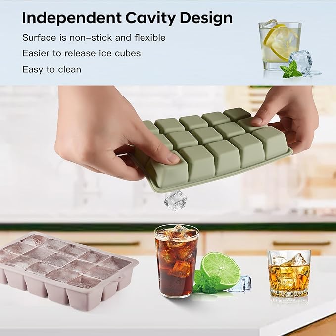 Silicone Ice Cube Tray 3 Pack, HANCELANT Ice Cube Mold, Ice Trays for Freezer with Lid for Whiskey, Baby Food, BPA Free, Easy Release - Image 3