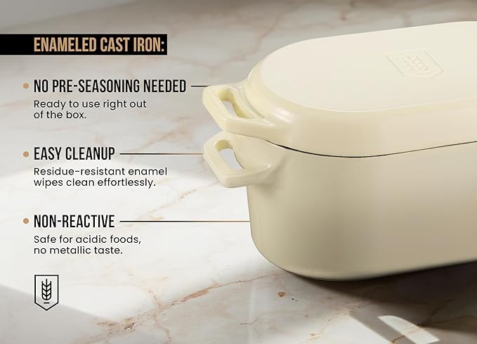 Kook Dutch Oven, For Sourdough Baking, Dual Handles, Enameled Cast Iron, includes Silicone Mat and Sourdough Guide, Dishwasher Safe, Oven safe 500F, 5 Qt, (Ivory) - Image 5