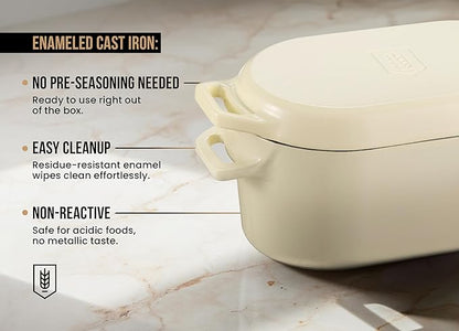 Kook Dutch Oven, For Sourdough Baking, Dual Handles, Enameled Cast Iron, includes Silicone Mat and Sourdough Guide, Dishwasher Safe, Oven safe 500F, 5 Qt, (Ivory) - Image 5