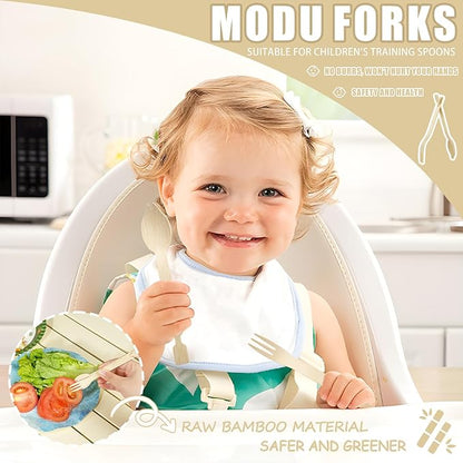 Bamboo Forks Set, 30 Sets Disposable Cutlery (30 Biodegradable Forks, 30 Compostable Spoons), Detachable 3 in 1 Bamboo Spoons and Forks, Multi-functional Chopstick Tongs