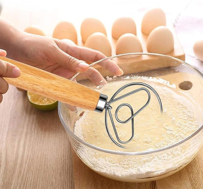 Danish Dough Whisk Stainless Steel Hook Dutch Bread Mixer for Sourdough Baking Hand Tool with Wooden Handle Making Blending Pastry Pizza Dough - Image 2