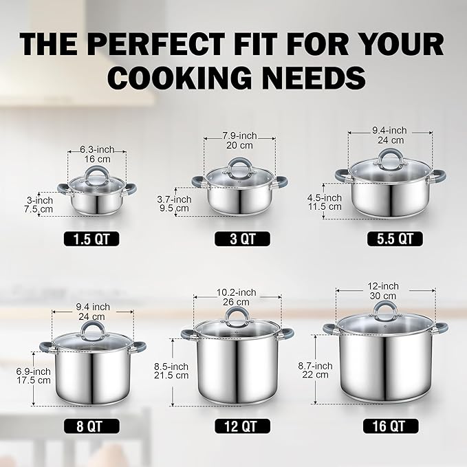 Cook N Home 3-Quart Stainless Steel Pot, Small Stock Pot with Glass Lid, Basics Saucier Casserole Stockpot, Stay-Cool Silicone Handles - Image 2