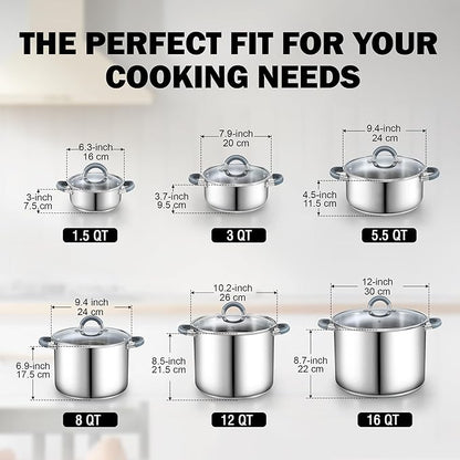 Cook N Home 3-Quart Stainless Steel Pot, Small Stock Pot with Glass Lid, Basics Saucier Casserole Stockpot, Stay-Cool Silicone Handles - Image 2