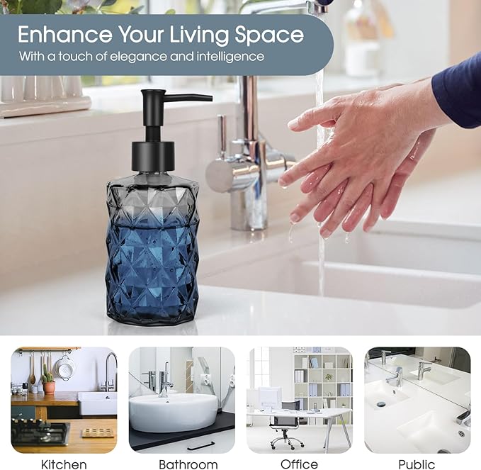 Topsky Glass Soap Dispenser with Plastic Pump, 330ml Liquid Hand Soap Dispenser, Rustproof Pump for Kitchen & Bathroom, Great for Lotions, Essential Oil, Liquid Soaps Clear Black - Image 5
