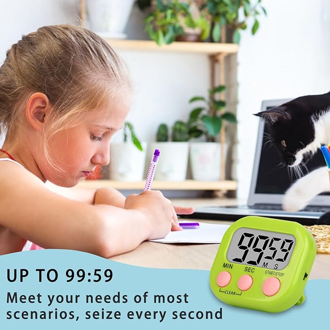 Lasubst Digital Classroom Timers for Teachers Kids School Supplies Bulk with Magnetic Back 12 Pack, Black White Pink Purple Blue Green