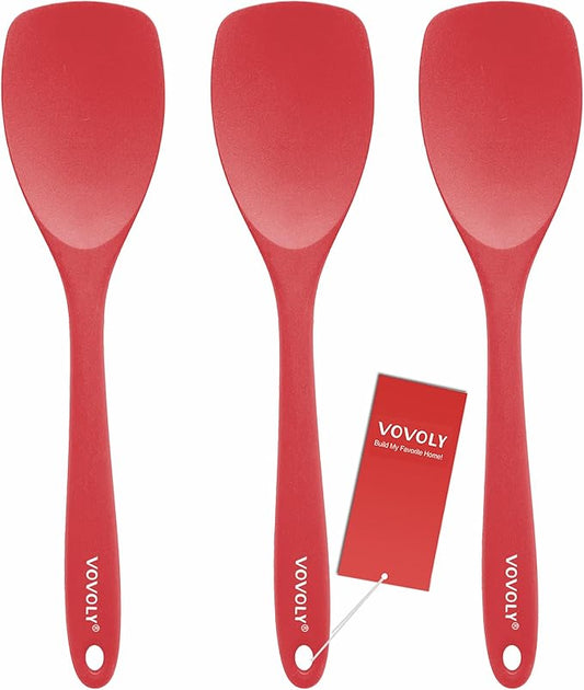 Upgrade Silicone Spatula Spoon Set,VOVOLY Heat Resistant Rubber Spoonula, Seamless Non-Stick Flexible Scrapers for Baking Mixing Tool,3 Pack, Red by VOVOLY