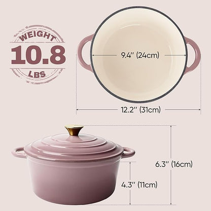 Vintage Style 4.5 Quart Dutch Oven Pot with Lid, Non Stick Enameled Cast Iron Dutch Oven for Bread Baking, Heavy-Duty, Oven Safe Ceramic Cookware Up to 500°F for Baking, Braising, Stews, Roasting, Pink