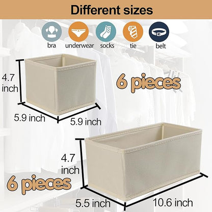 Fordonral Drawer Organizer Clothes, Foldable Fabric Dresser Organizer Closet Organizers and Storage Box for Underwear,Folded Clothes,Baby Clothing,Socks,Bra,Towels,Ties(6M+6S,Beige) - Image 3