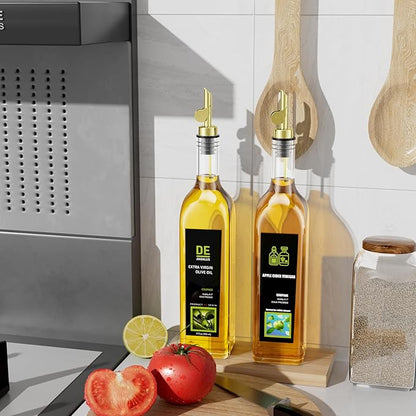 Olive Oil Dispenser Spout, Weighted Liquor Pour Spout, Syrup Dispenser Spout, Stainless Steel Automatic Pour Spouts for Liquor Bottles, Oil Bottles, Vinegar, Syrup and Alcohol 2 Pack Golden