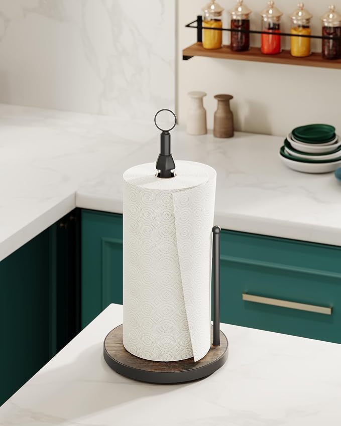 OROPY One-Hand Tear Paper Towel Holder Countertop, Farmhouse Wood Paper Towel Roll Holder with Ratchet Mechanism and Suction Cups fits Standard and Jumbo Size Paper Towels - Image 7
