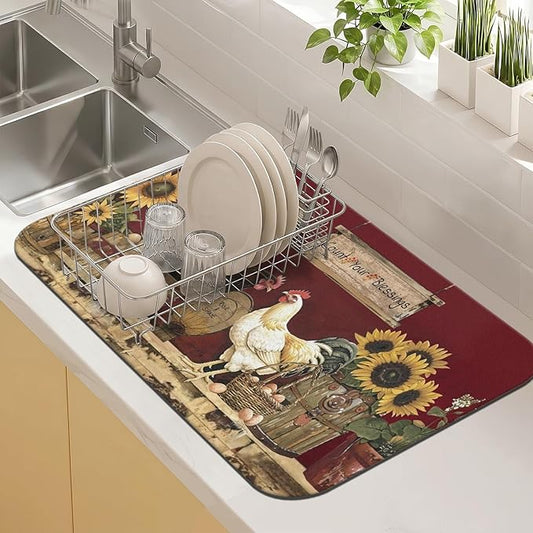 Kitchen Countertop Dish Drying Mat,Super Absorbent Coffee Bar Mat for Maker Espresso Machine, Anti-Slip Accessories for Kitchen Countertops 19x12 Inch