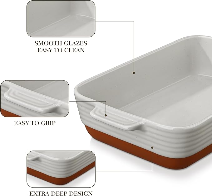 MALACASA Lasagne Dishes for Oven, 4.8 Qt Ceramic Oven Dish with Handles, 9 x 13 Inch Deep Rectangular Baking Dish Casserole Dishes, Grey Lasagna Pan Bakeware for Roasting, Series TARA - Image 5
