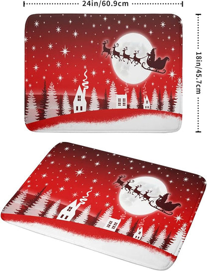 Christmas Reindeer Moon Star Red Dish Drying Mat for Kitchen Counter,White Xmas Tree Castle Drying Mat 18 x 24 Inch with Absorbent Reversible Microfiber Dish Drying Pad for Coffee Bar - Image 2