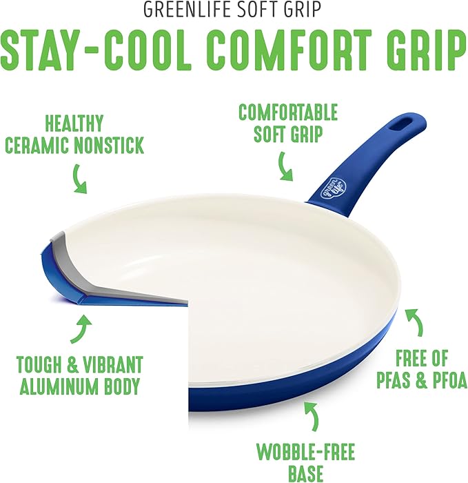 GreenLife Non Stick Fry Pan Set (7" & 10"), Non-Toxic PFAS-Free Ceramic Skillets, Dishwasher & Oven Safe, Egg Omelet Frying Pans, Stay- Cool Handles, Kitchen Home Cooking Essentials, Blue - Image 4