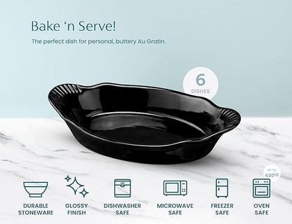 Au Gratin Baking Dishes, Ceramic, Kook, for Casseroles, Lasagna & Cobblers, Individual Serving, Set of 6, Oven, Microwave & Dishwasher Safe Bakeware, oz, Charcoal - Image 5