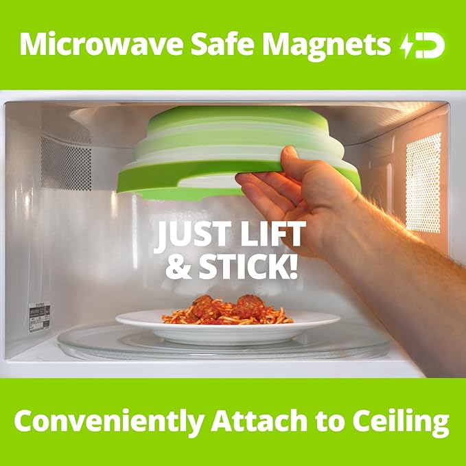 HOVER COVER Magnetic Microwave Splatter Cover with High Power, Strongest Magnetic Grip, Collapsible 12-Inch BPA-Free Food Lid, Vented Plate Guard, Dishwasher Safe, Space-Saving Storage - Green - Image 4
