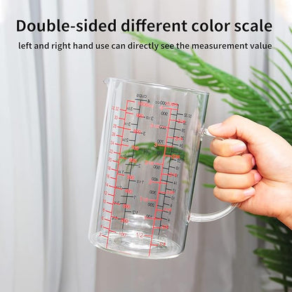 77L Glass Measuring Cup, [Double-Sided Measuring Scale, Insulated handle, V-Shaped Spout], High Borosilicate Glass Measuring Cup for Kitchen or Restaurant, Easy To Read, 1000 ML (1 Liter, 4 Cup) - Image 3