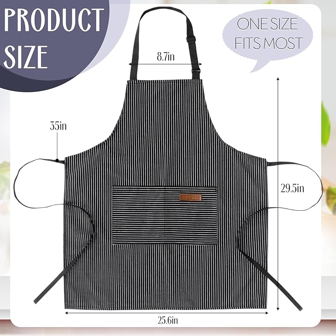 Handepo 12 Pcs Cotton Aprons for Women Men with Pockets Soft Adjustable Bib Stripe Aprons for Cooking Kitchen Chef - Image 2
