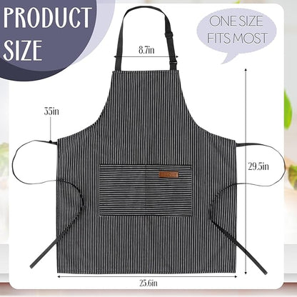Handepo 12 Pcs Cotton Aprons for Women Men with Pockets Soft Adjustable Bib Stripe Aprons for Cooking Kitchen Chef - Image 2