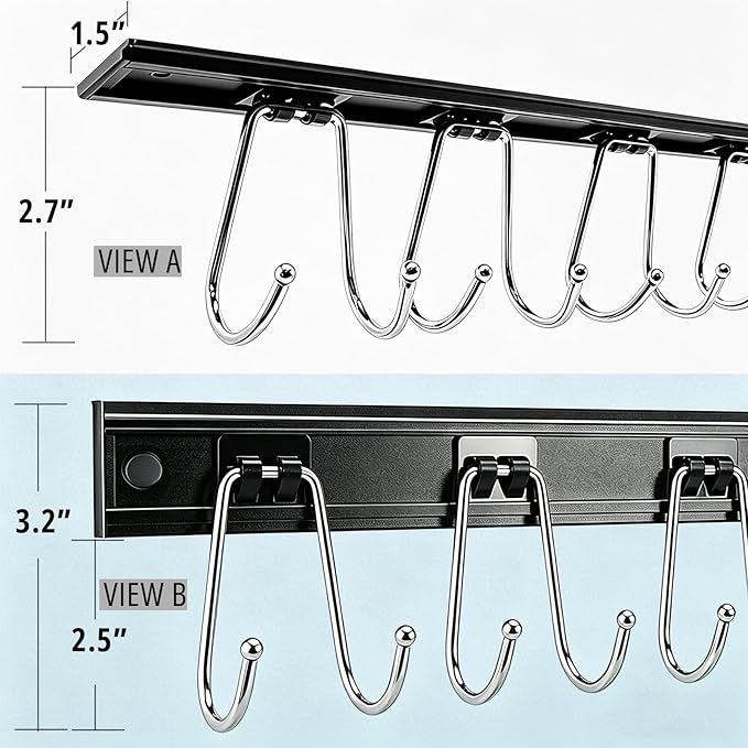 Cociat 2PCS Utensil Racks with 12 Hooks 17.2 Inch Kitchen Utensil Holders Hanging Utensil Rack Multifunctional (17.2 inch Black) - Image 3