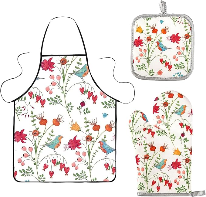 3 Pcs Kitchen Stuff,Kitchen Oven Mitts and Pot Holders Sets with Cooking Kitchen Aprons for Women, Kitchen Accessories Gifts for Women
