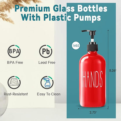 COHOSEGE Glass Soap Dispenser Set 2 Pack,16 Oz Dish Soap Dispenser for Kitchen Sink,Red Kitchen Accessories and Kitchen Decor,Red Decorations and Kitchen Utensils for Kitchen - Image 3
