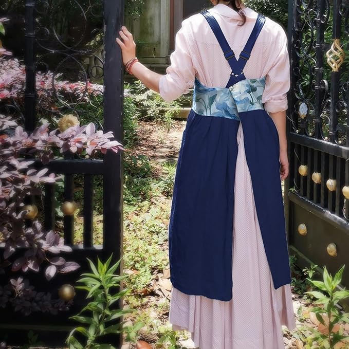 Uaussi Cotton Linen Apron Cross Back Work Apron for Women with Pockets Pinafore Dress X Cross Halter Apron for Chef Gardening - Image 3
