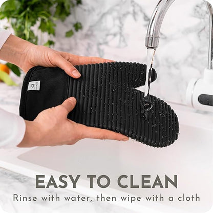 Extra Long Silicone Oven Mitts | Heat Resistant 500°F BPA-Free Food Grade Silicone Kitchen Mittens | 2-Piece Set of Oven Gloves Kitchens- Black - Image 6