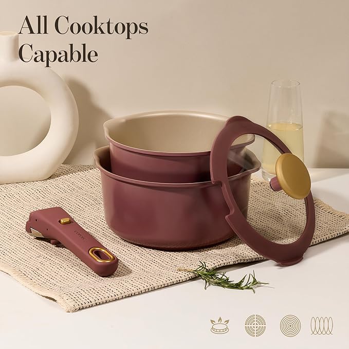 CAROTE 2.0Qt & 3.0Qt Titanium Nonstick Reinforced Sauce Pan Sets with Lid, Non-Stick Saucepans Cookware Set with Pour Spout with Detachable Handle, PFOS, PFOA Free, Induction Comptable, Burgundy - Image 7