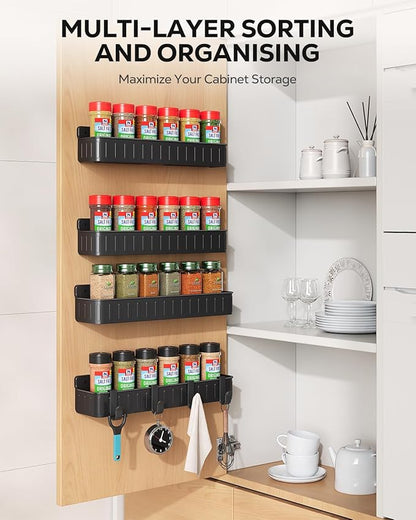 Nieifi Spice Rack Wall Mount, 4 Pack, Black, Screw or Adhesive Installation, Spice Rack Organizer for Your Kitchen Cabinet or Pantry Door - Image 2