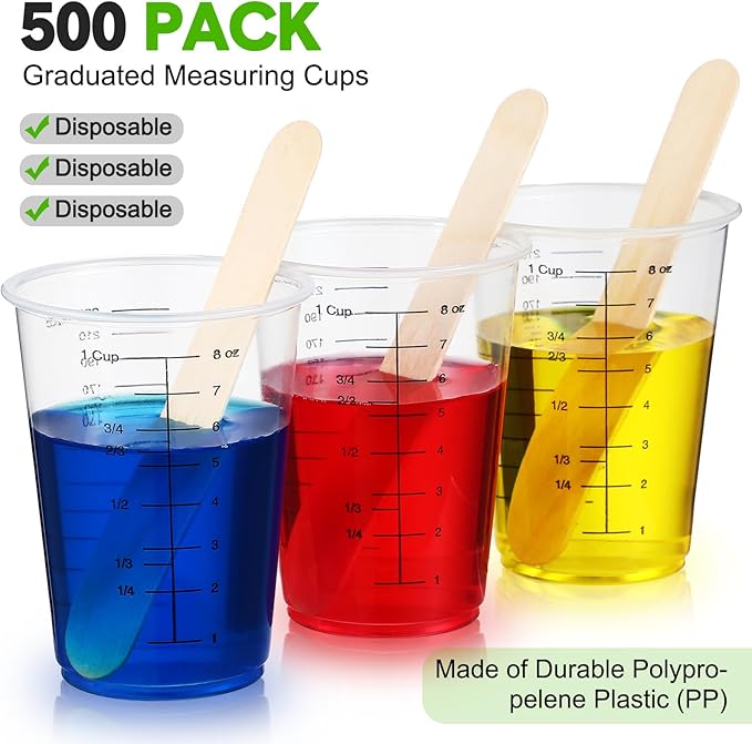 Yunsailing 500 Pack Disposable Measuring Cups for Resin 8 oz Clear Plastic Epoxy Reusable Liquid Mixing Cups for Cooking and Baking Supplies - Image 4