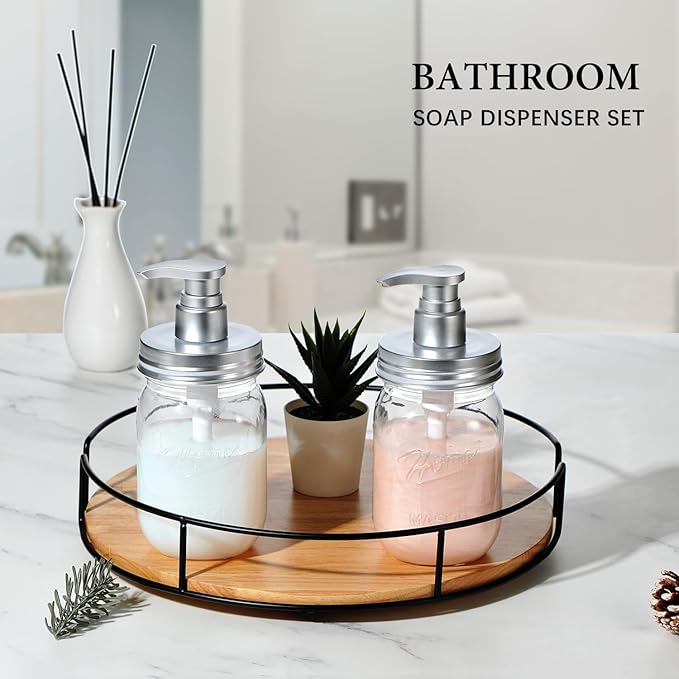 Amolliar Plastic Mason Jar Soap Dispenser with Pump Lid,16OZ Refillable BPA-Free Hand Soap Dispenser Set with Cute Lables, Farmhouse Decor for Kitchen Bathroom, Liquid Soap, Dish Soap (4 Pack, Silver) - Image 4