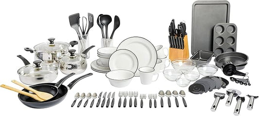 Gibson Home 95 Piece Kitchen in a Box Pots and Pans Cookware, Plates and Bowls Dinnerware, Cutlery Knife Block, Flatware Utensils, Tools & Gadgets, Storage, Glasses Set by GibsonHomewares