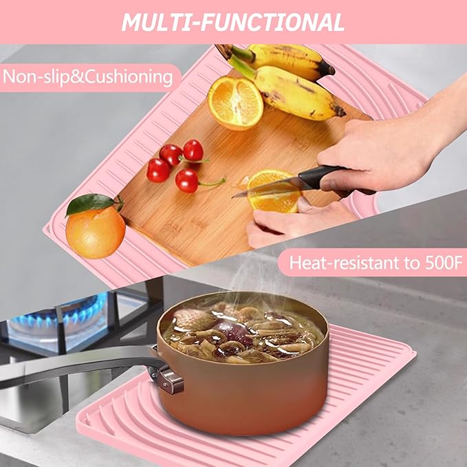 Dish Drying Mat for Kitchen Counter, with Built-in Drain Lip, Food-Grade Silicone, Easy Clean Pad for Countertop Protection, Multi-Functional Use (18x11.8, Pink) - Image 8