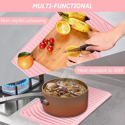 Dish Drying Mat for Kitchen Counter, with Built-in Drain Lip, Food-Grade Silicone, Easy Clean Pad for Countertop Protection, Multi-Functional Use (18x11.8, Pink) - Image 8