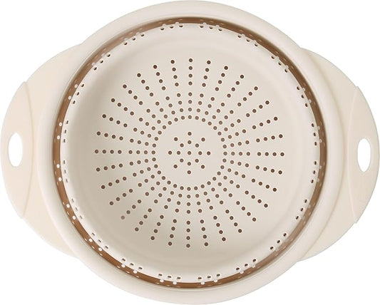 Dexas 10" Collapsible Silicone Colander in Cream, Kitchen Strainer with Handles, 15.1 Cup Capacity | BPA-Free, Heat-Resistant, Space-Saving Kitchen Tool by Dexas