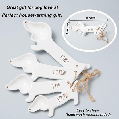 VOTUM White Dachshund Ceramic Measuring Spoon Set – Set of 4 Cute Weiner Dog Themed Kitchen Baking Tools – Gift for Dog Lovers - Image 4
